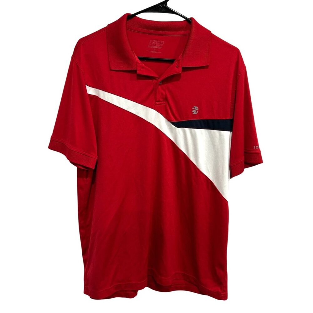 Izod Mens Red Polo Golf Shirt Color Block Design Sz Large